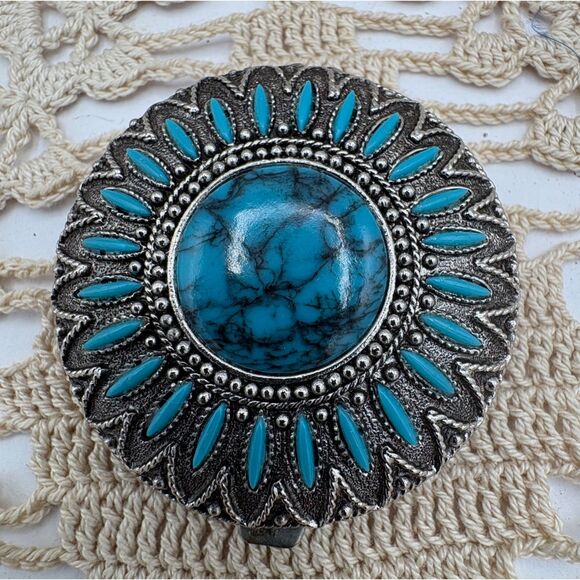 Vintage Max Factor Faux Turquoise Compact Translucent Powder NEW - Picture 1 of 4